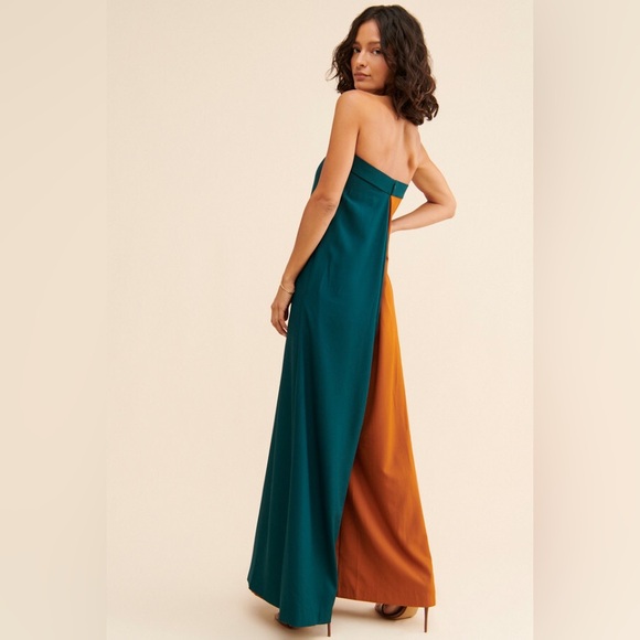 NEW Anthropologie Hutch Strapless Colorblock Wide Leg Strapless Jumpsuit - Picture 4 of 8